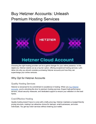 Buy Hetzner Accounts_ Unleash Premium Hosting Services