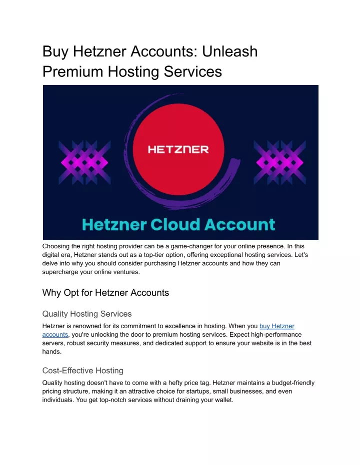 buy hetzner accounts unleash premium hosting