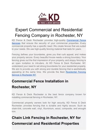 Expert Commercial and Residential Fencing Company in Rochester, NY