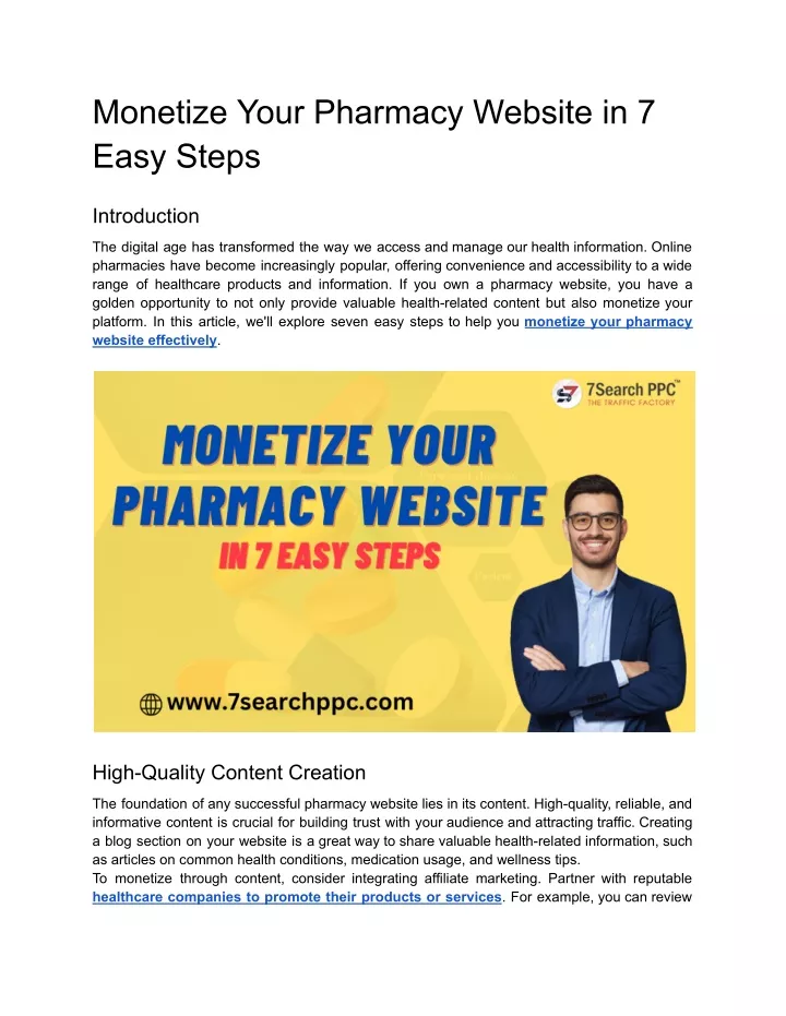 monetize your pharmacy website in 7 easy steps