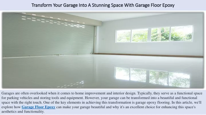 transform your garage into a stunning space with garage floor epoxy