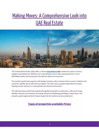 Making Moves- A Comprehensive Look into UAE Real Estate
