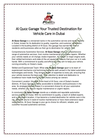 Al Quoz Garage Your Trusted Destination for Vehicle Care in Dubai