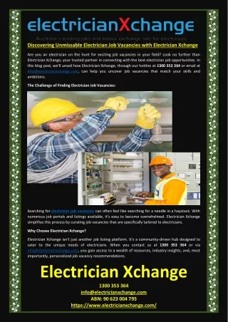 Discovering Unmissable Electrician Job Vacancies with Electrician Xchange