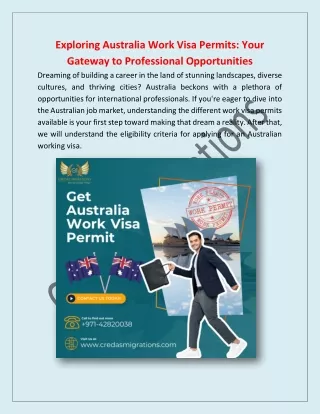 Exploring Australia Work Visa Permits Your Gateway to Professional Opportunities_CredasMigrations