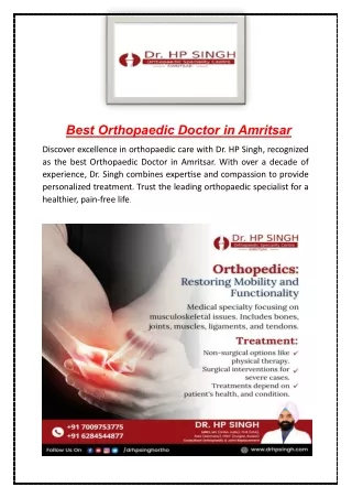 Best Orthopaedic Doctor in Amritsar | Dr HP. SINGH