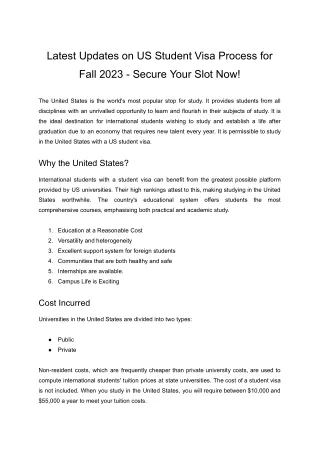 Latest Updates on US Student Visa Process for Fall 2023 - Secure Your Slot Now!