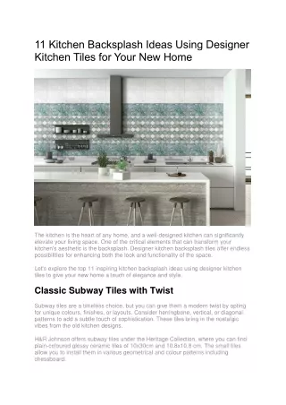 11 Kitchen Backsplash Ideas Using Designer Kitchen Tiles for Your New Home