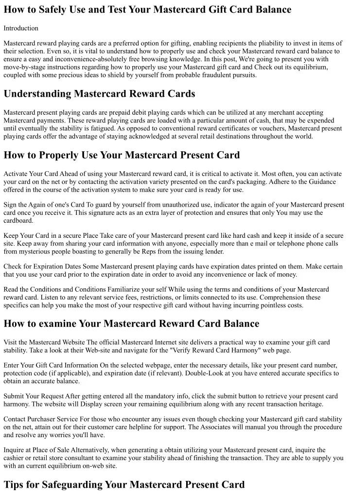 how to safely use and test your mastercard gift