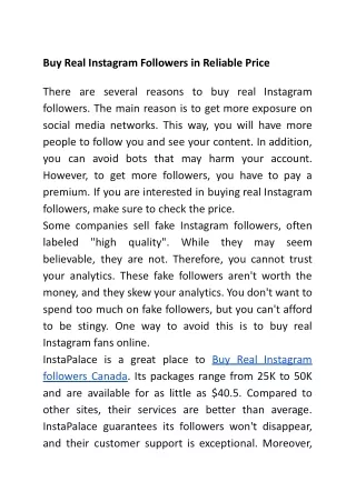 Buy Real Instagram Followers in Reliable Price