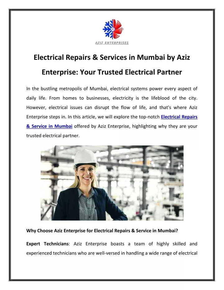 electrical repairs services in mumbai by aziz