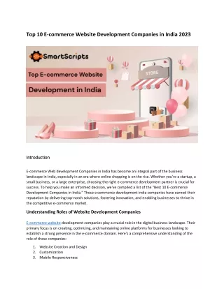 Top 10 Ecommerce Website Development company in India
