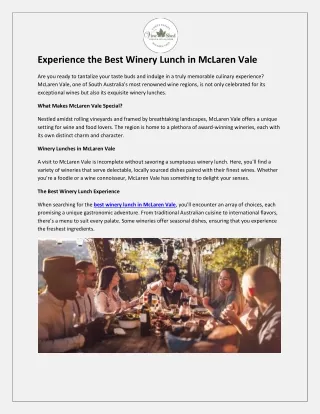 Experience the Best Winery Lunch in McLaren Vale