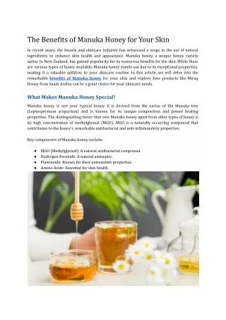 The Benefits of Manuka Honey for Your Skin