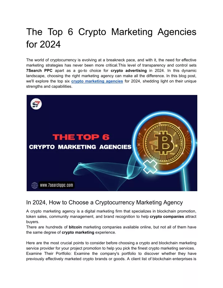 the top 6 crypto marketing agencies for 2024