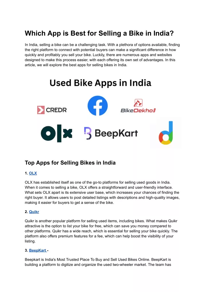 which app is best for selling a bike in india