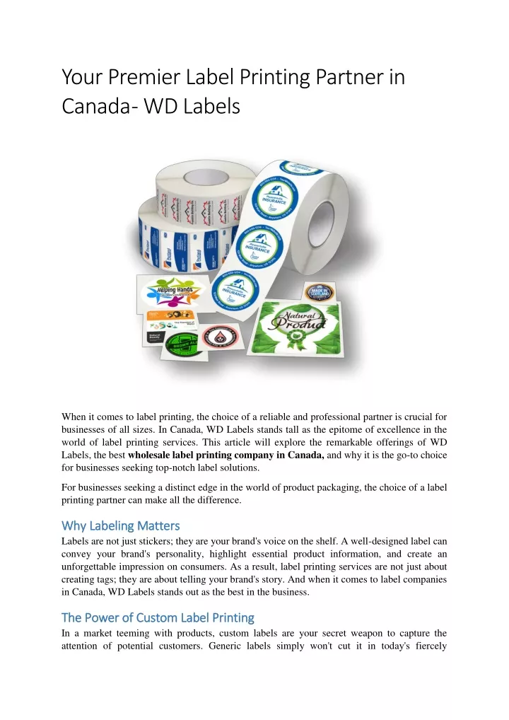 your premier label printing partner in canada