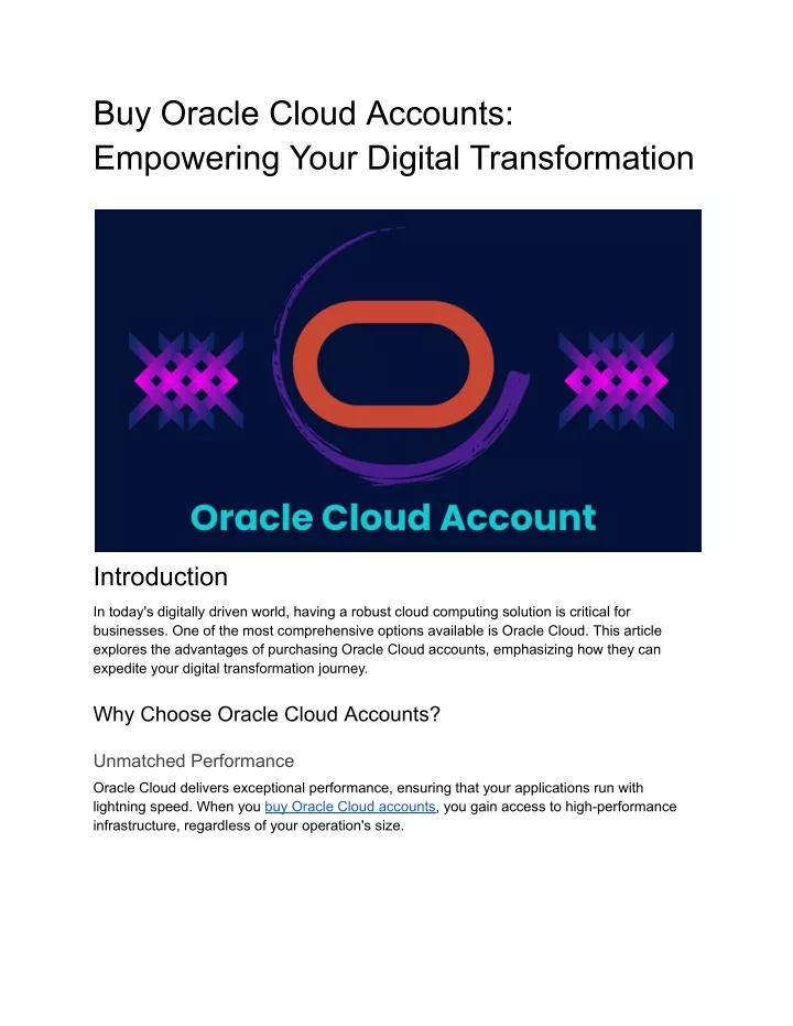 buy oracle cloud accounts empowering your digital