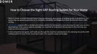 How to Choose the Right GRP Roofing System for Your Home​