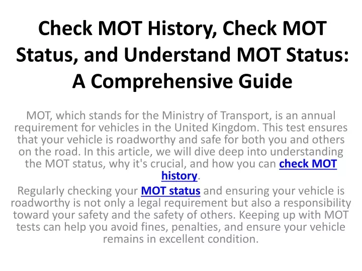 check mot history check mot status and understand mot status a comprehensive guide