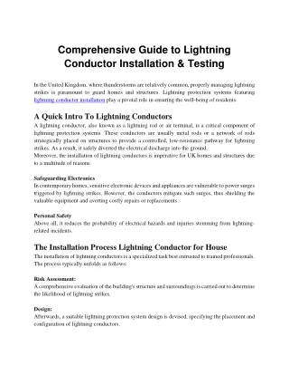 Comprehensive Guide to Lightning Conductor Installation, and Testing