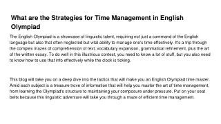 What are the Strategies for Time Management in English Olympiad