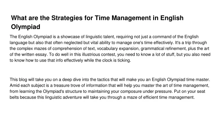 what are the strategies for time management in english olympiad