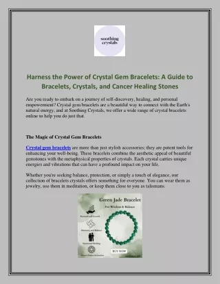 Harness the Power of Crystal Gem Bracelets A Guide to Bracelets, Crystals, and Cancer Healing Stones