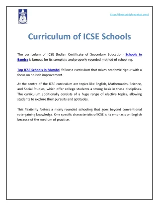 Curriculum of ICSE Schools