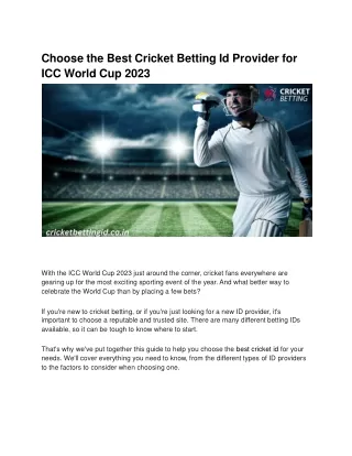 Choose the Best Cricket Betting Id Provider for ICC World Cup 2023