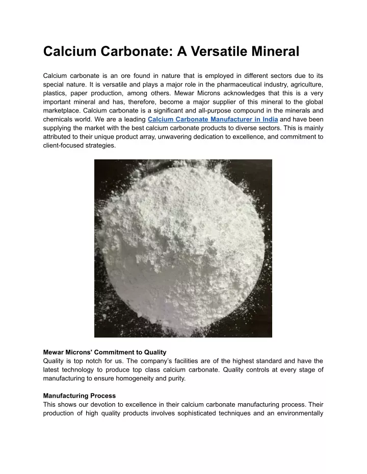 calcium carbonate a versatile mineral