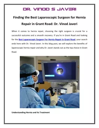 Finding the Best Laparoscopic Surgeon for Hernia Repair in Grant Road Dr. Vinod Javeri