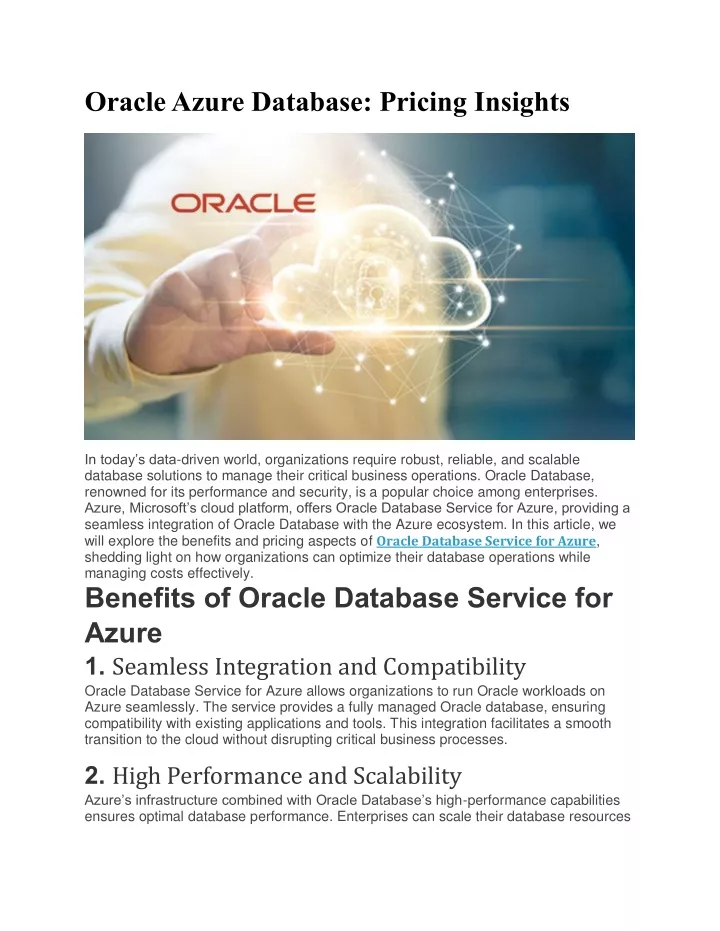 oracle azure database pricing insights