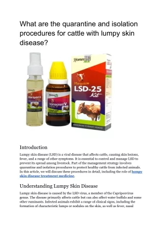 What are the quarantine and isolation procedures for cattle with lumpy skin dise