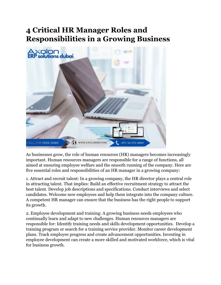 PPT 4 Critical HR Manager Roles And Responsibilities In A Growing 
