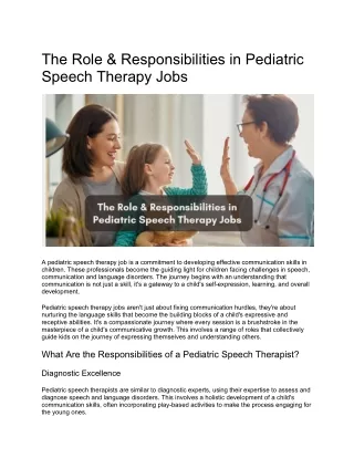 The Role & Responsibilities in Pediatric Speech Therapy Jobs