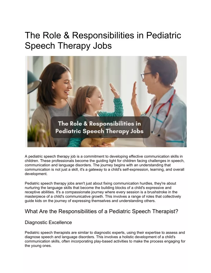 the role responsibilities in pediatric speech