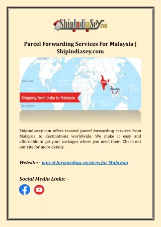 Parcel Forwarding Services For Malaysia | Shipindiasey