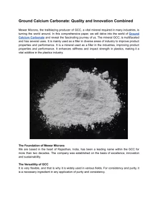Ground Calcium Carbonate: Quality and Innovation Combined