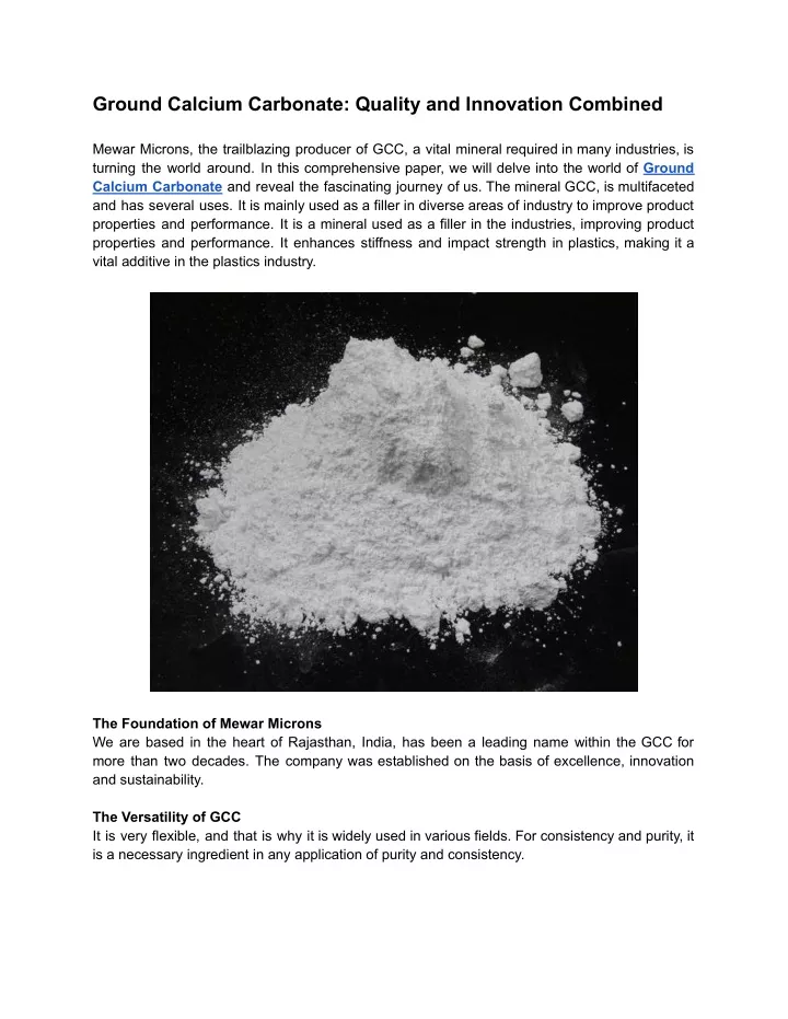 ground calcium carbonate quality and innovation