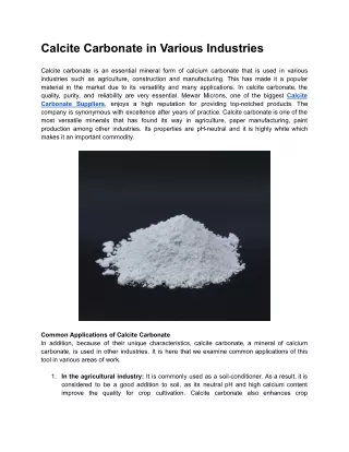 Calcite Carbonate in Various Industries