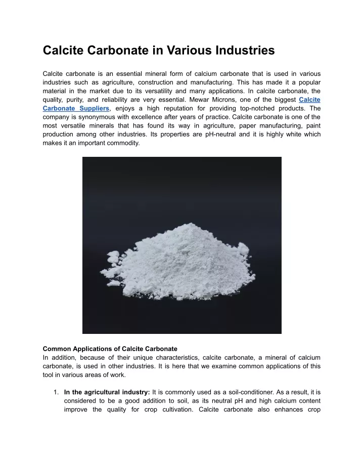 calcite carbonate in various industries