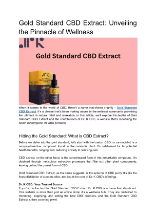 Gold Standard CBD Extract_ Unveiling the Pinnacle of Wellness