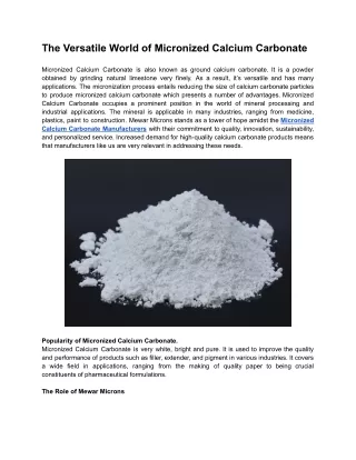 The Versatile World of Micronized Calcium Carbonate