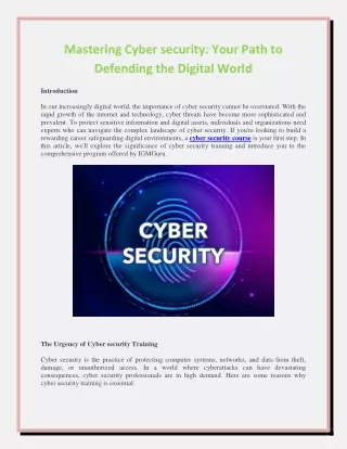 Mastering Cybersecurity: Your Path to Defending the Digital World