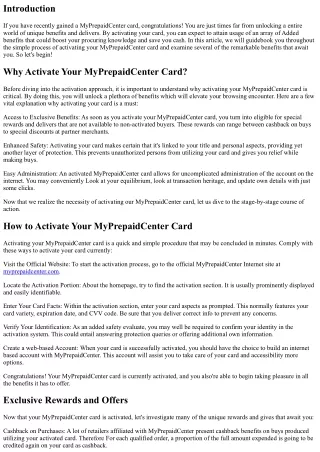 Activate Your MyPrepaidCenter Card These days for Special Benefits and Provides