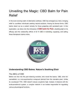 Unveiling the Magic_ CBD Balm for Pain Relief