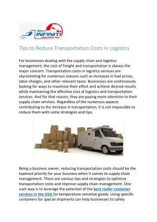 Tips to Reduce Transportation Costs in Logistics