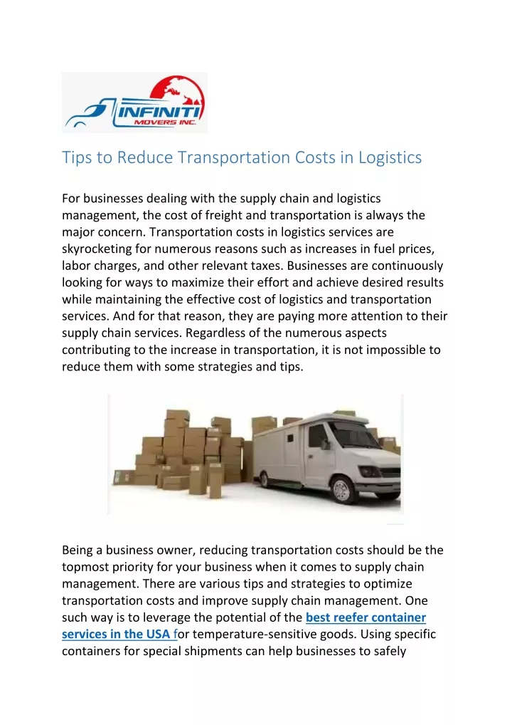 tips to reduce transportation costs in logistics