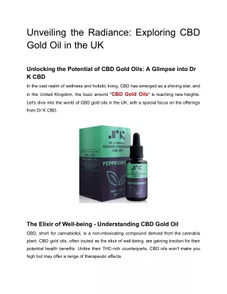 Unveiling the Radiance_ Exploring CBD Gold Oil in the UK